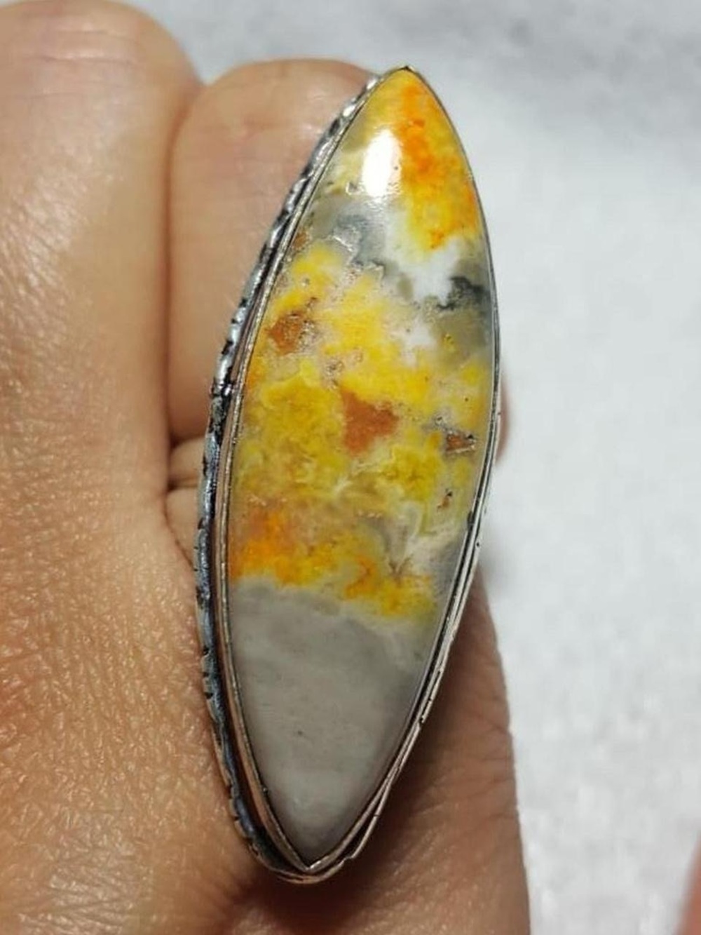 925 Silver Marquise bumblebee Jasper Statement Ring - Yellow & Orange Accent